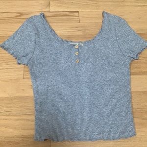 Grey cropped ribbed lettuce edge baby tee